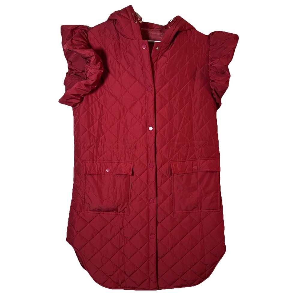 Tankaneo Women's Red Quilted Puffer Vest XL Hooded Snap Front NWT Casual